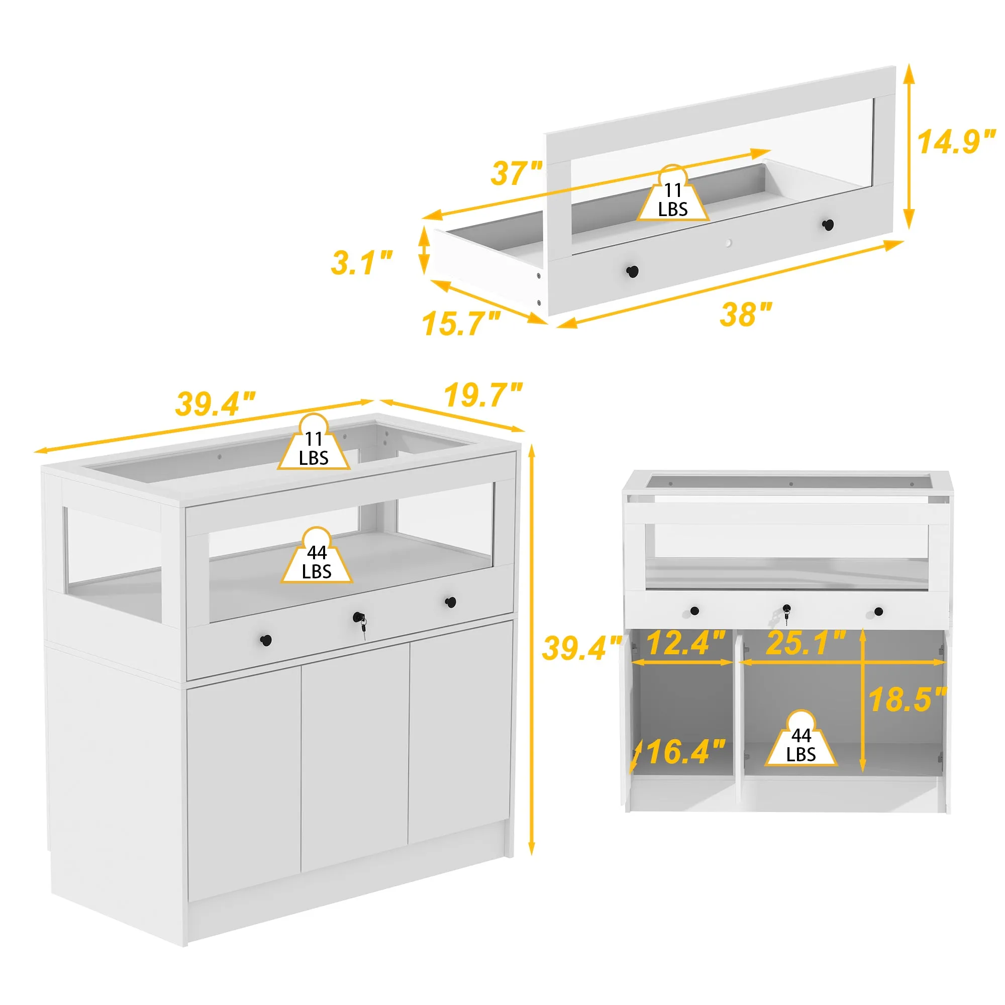 1-Drawer 3-Door Jewelry Armoire With Tempered Glass Top