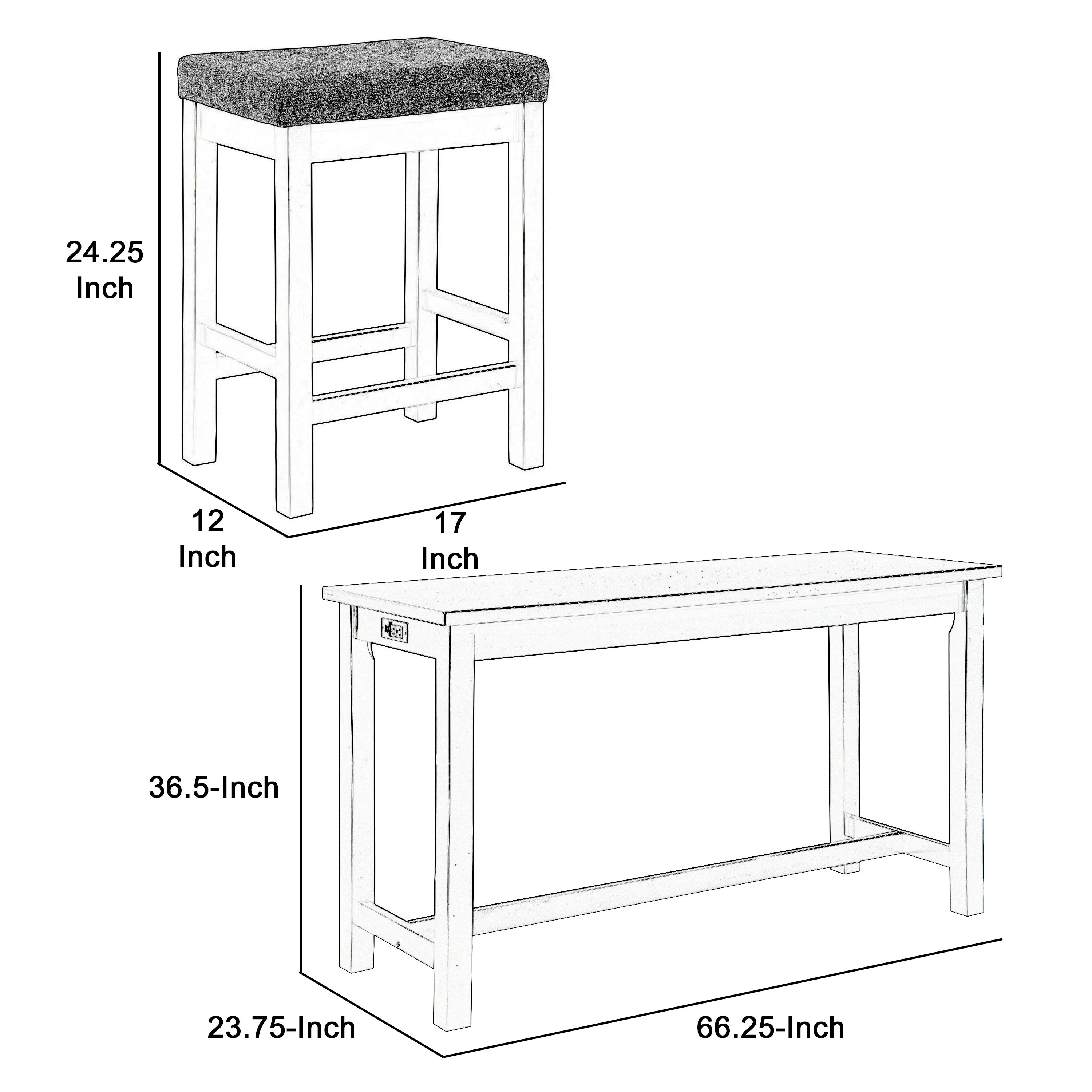 1 Drawer Counter Height Table With Backless Stools,Set Of 4,White And Gray By Benzara