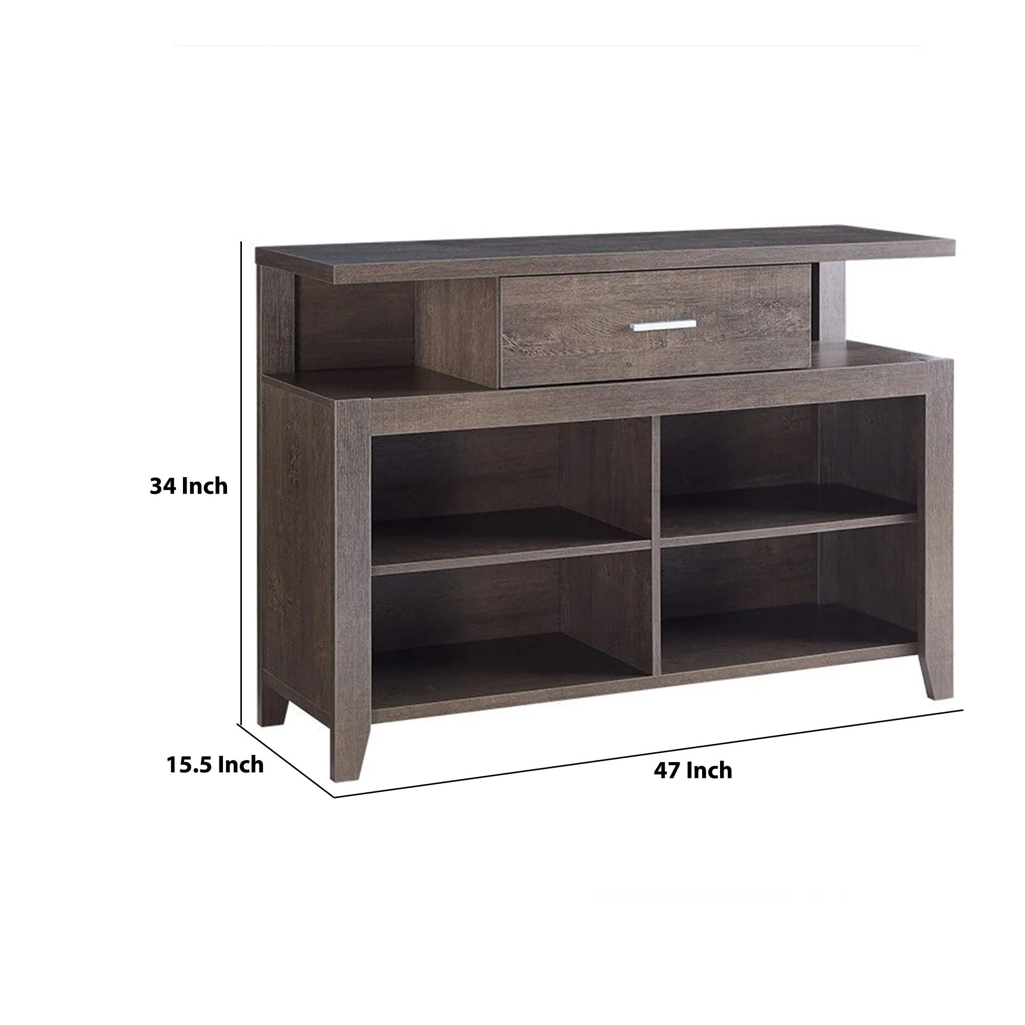 1 Drawer Wooden Tv Stand With 4 Open Compartments Oak Brown By Benzara