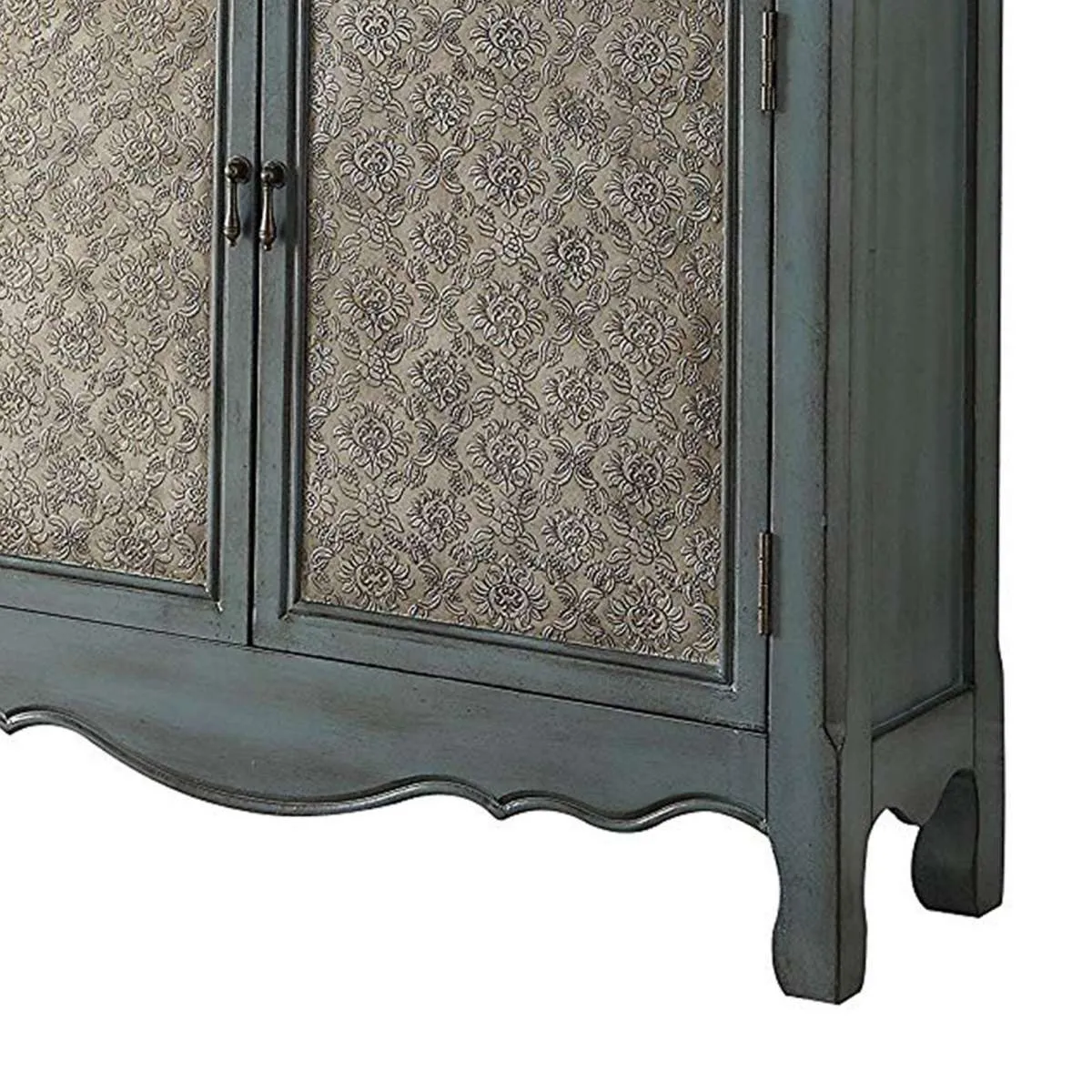 2 Door Cabinet Wooden Console Table With Scalloped Apron, Distressed Blue  By Benzara