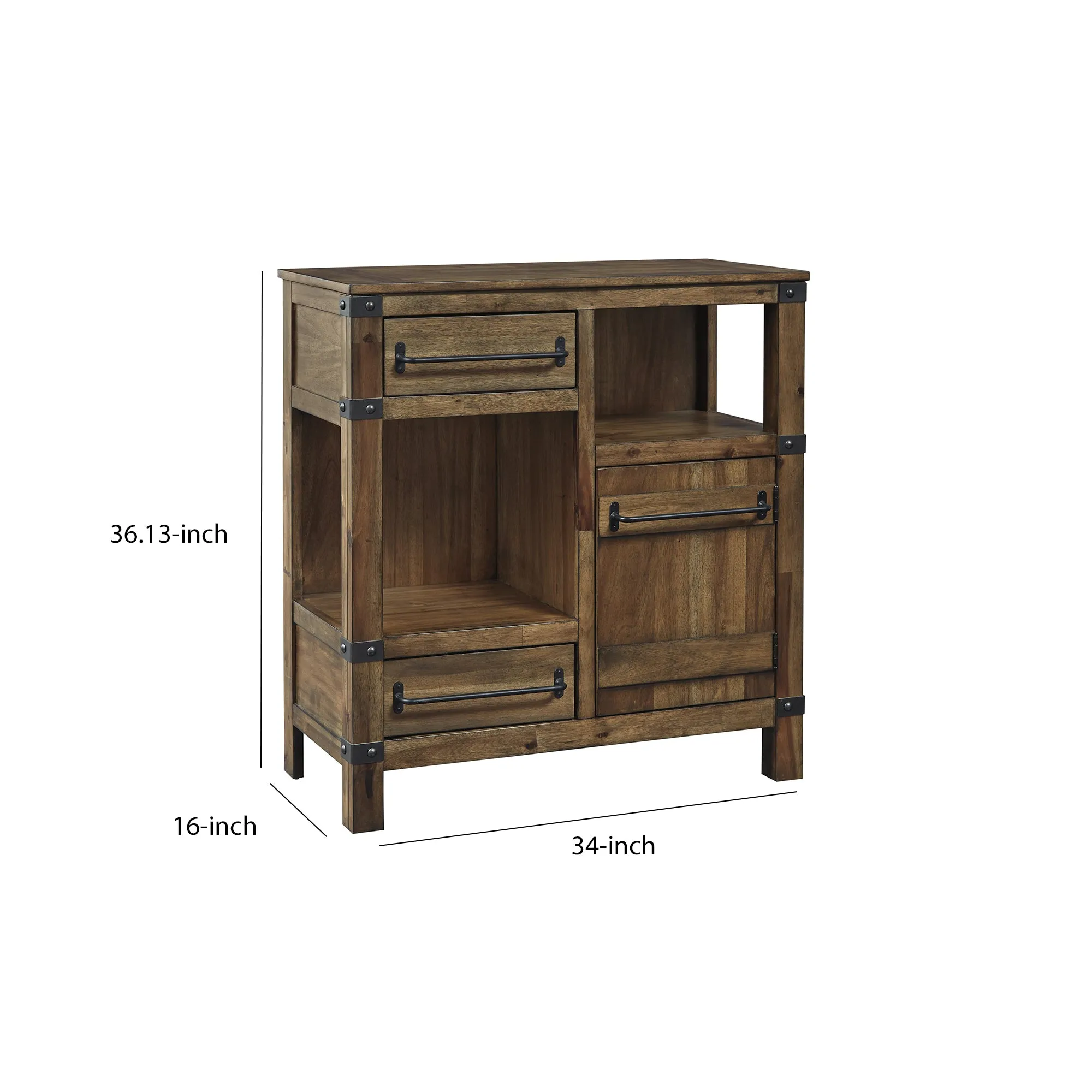 2 Drawer And 1 Door Accent Cabinet With 2 Open Compartments, Brown By Benzara