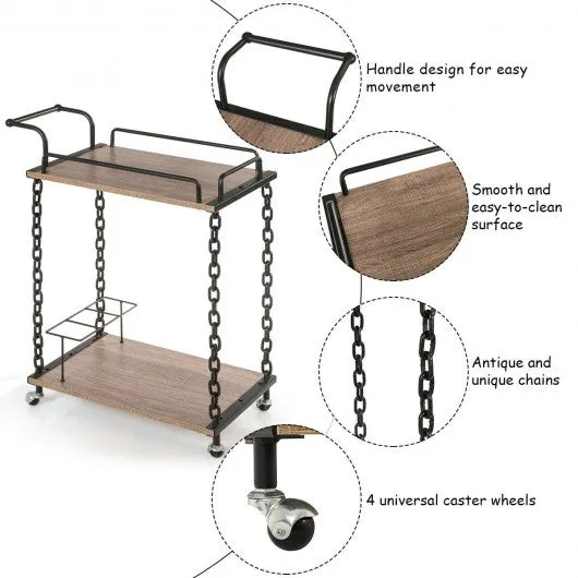 2-Tier Rolling Kitchen Bar Serving Cart