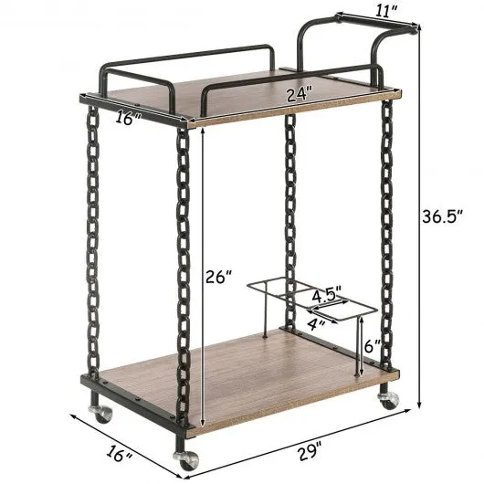 2-Tier Rolling Kitchen Bar Serving Cart