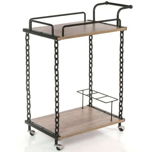 2-Tier Rolling Kitchen Bar Serving Cart