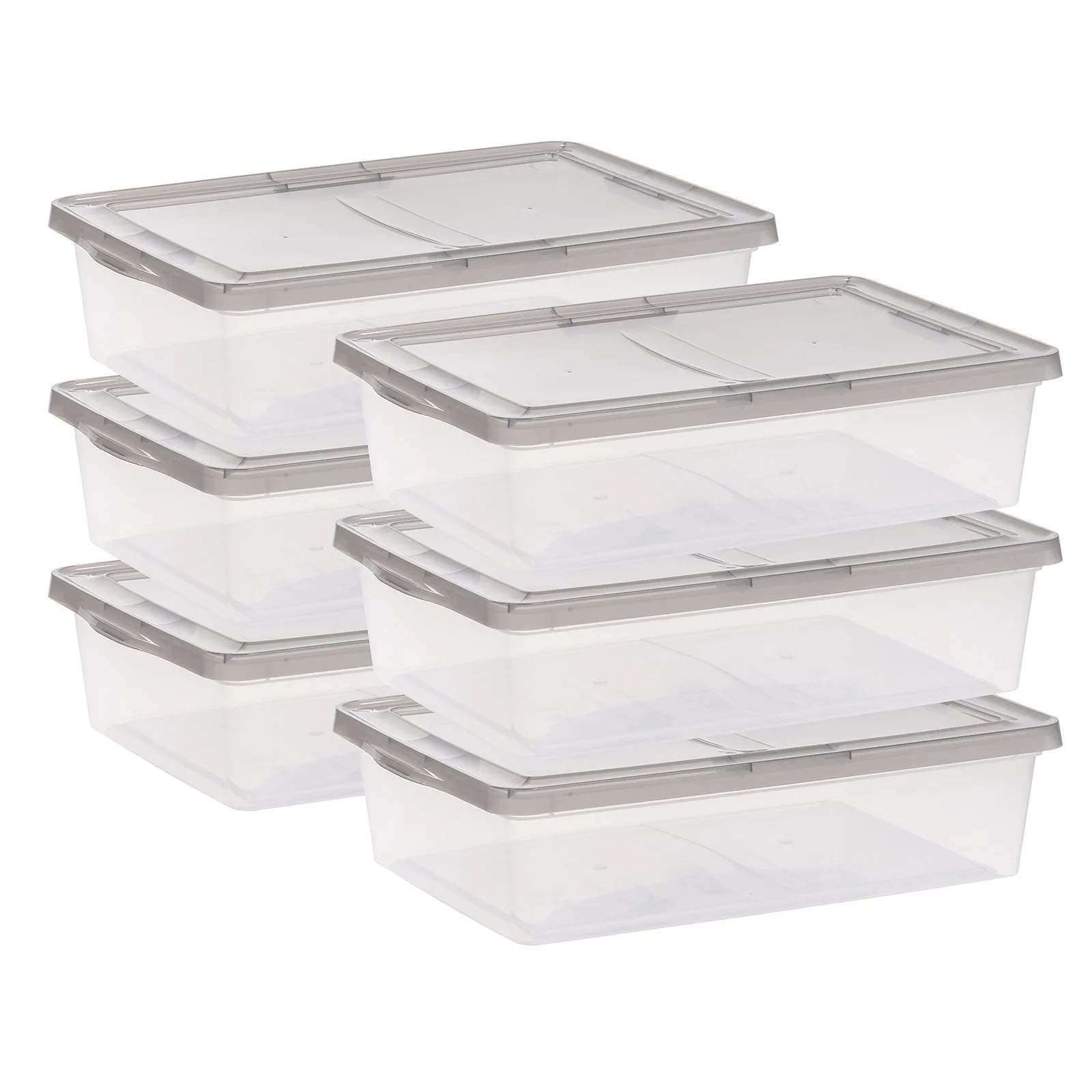 7 Gallon Snap Top Plastic Storage Box, Clear wih Gray Lid, Pack of 6