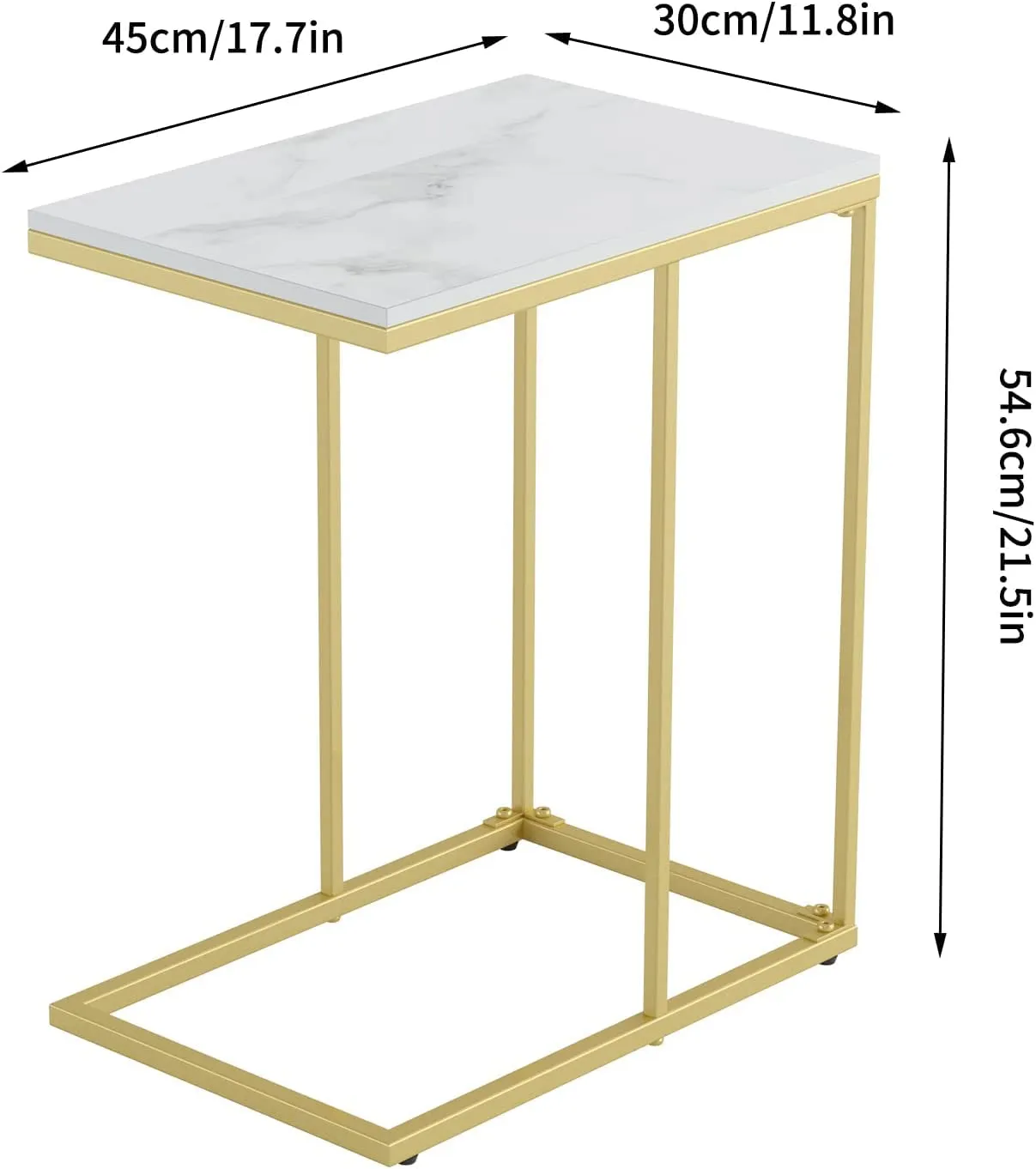 Akifi Craft Marble Top Side Table Gold C Shape Sofa End Table Slim High Gloss Marble Tabletop Bedside Golden Metal Legs Laptop Snack Narrow Small Tables Home Office Living Room Couch: (Style-4)