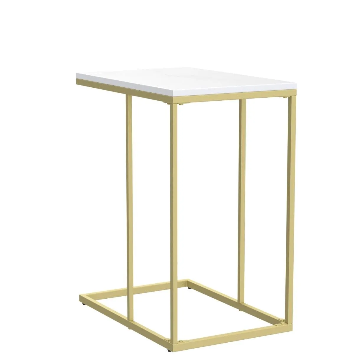 Akifi Craft Marble Top Side Table Gold C Shape Sofa End Table Slim High Gloss Marble Tabletop Bedside Golden Metal Legs Laptop Snack Narrow Small Tables Home Office Living Room Couch: (Style-4)