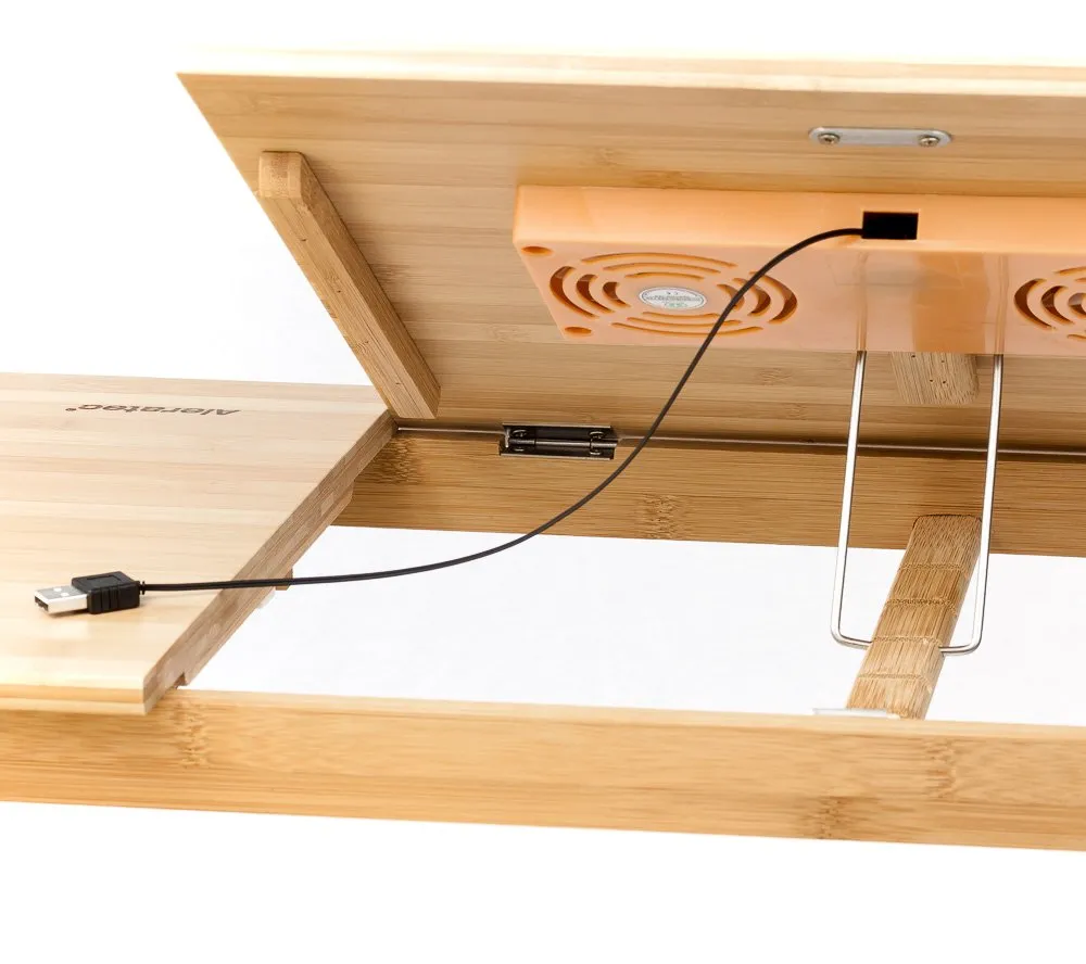 Aleratec Natural Bamboo Tablet Laptop Up to 15" Cooling Stand with Fan Table