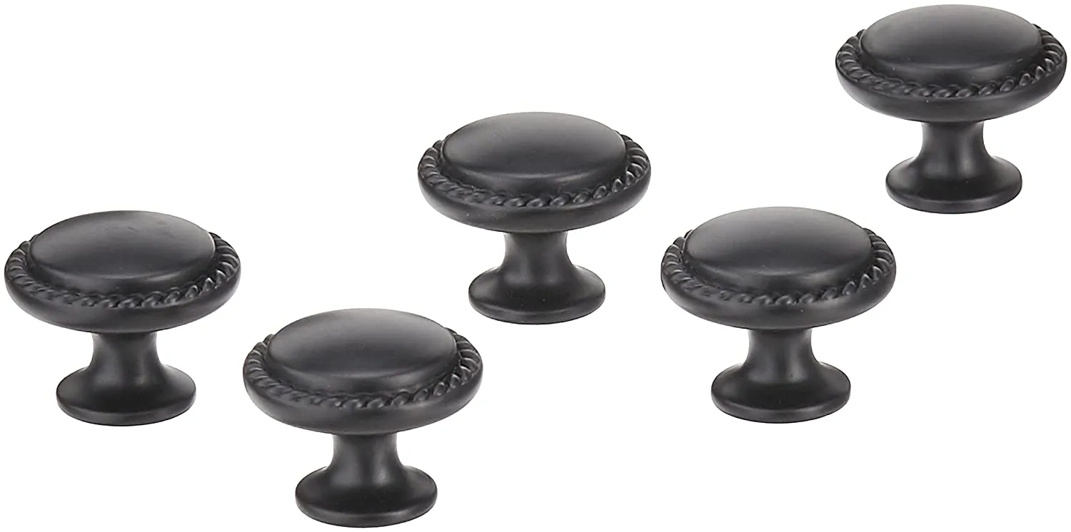 AmazonBasics Round Braided Cabinet Knob 1.25in Diameter Flat Black 25Pack