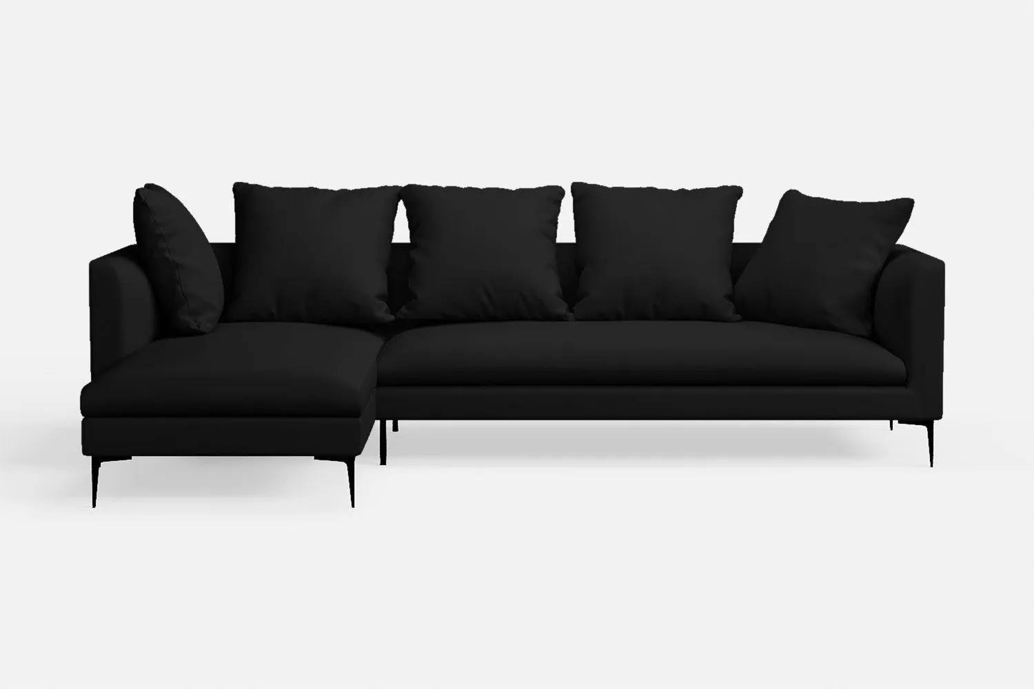 Aprilia 3 Seater Left Hand Facing Chaise Lounge Corner Sofa Black Leather