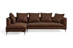 Aprilia 3 Seater Left Hand Facing Chaise Lounge Corner Sofa Coffee Brown Velvet