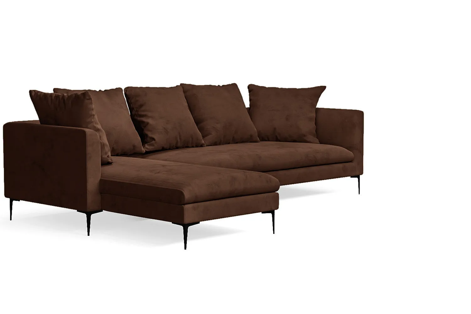 Aprilia 3 Seater Left Hand Facing Chaise Lounge Corner Sofa Coffee Brown Velvet