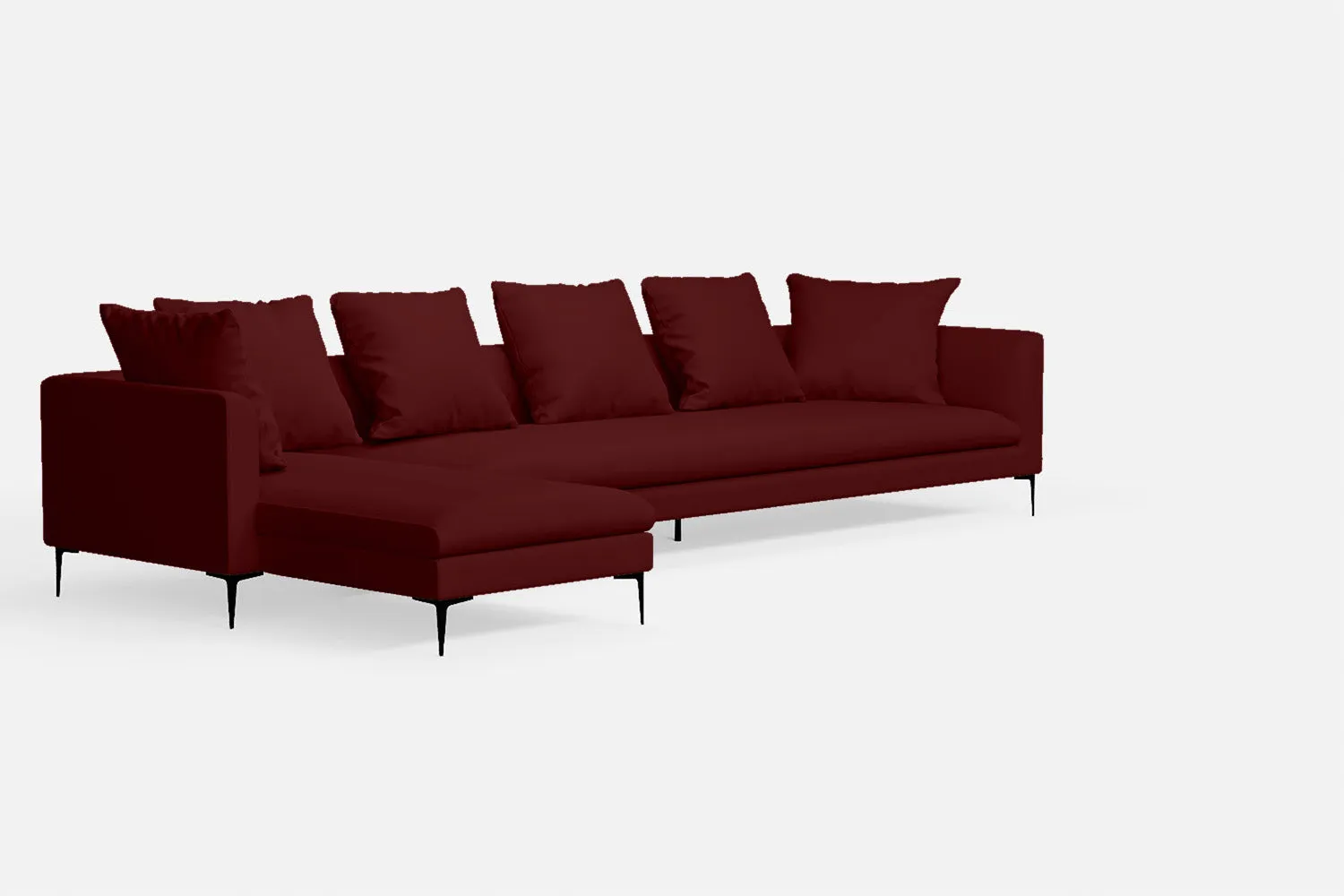 Aprilia 4 Seater Left Hand Facing Chaise Lounge Corner Sofa Red Leather