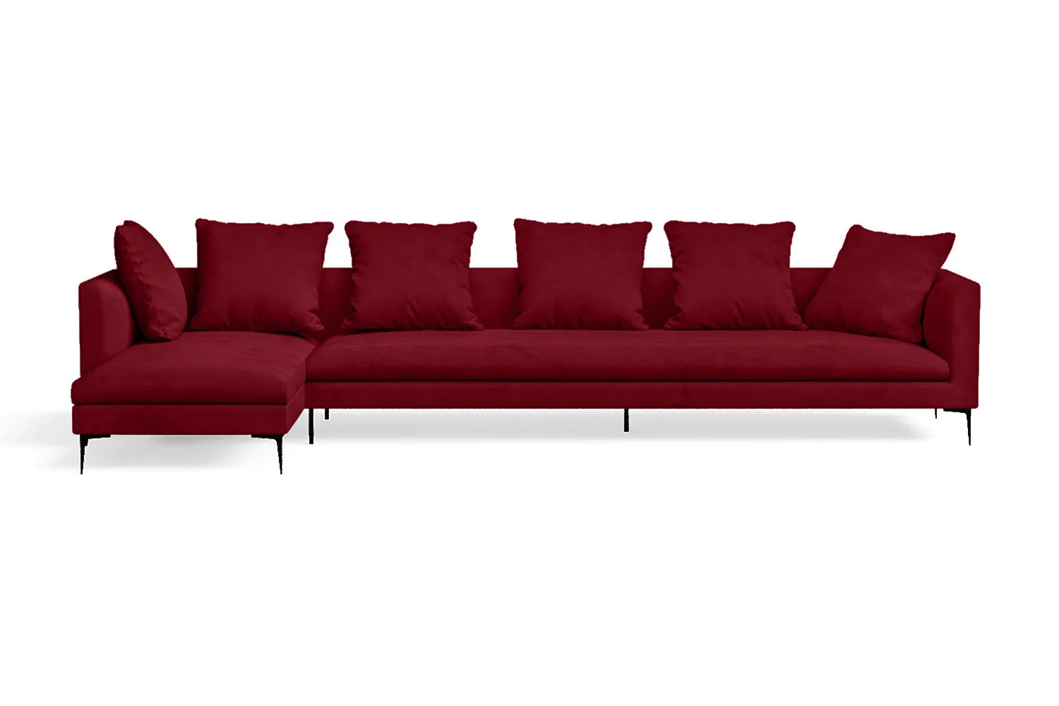 Aprilia 4 Seater Left Hand Facing Chaise Lounge Corner Sofa Red Velvet