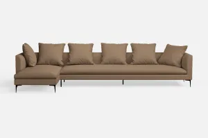 Aprilia 4 Seater Left Hand Facing Chaise Lounge Corner Sofa Stone Leather