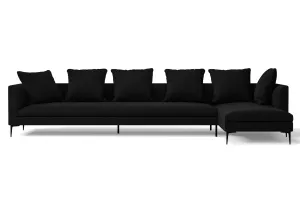 Aprilia 4 Seater Right Hand Facing Chaise Lounge Corner Sofa Black Linen Fabric