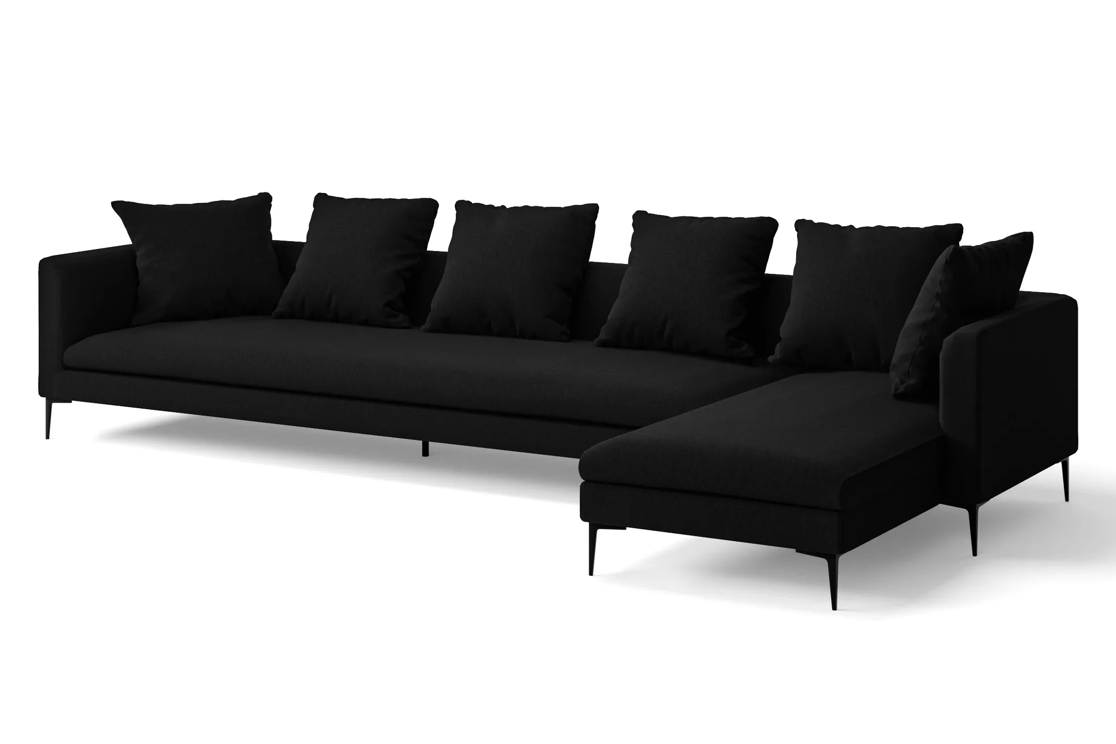 Aprilia 4 Seater Right Hand Facing Chaise Lounge Corner Sofa Black Linen Fabric