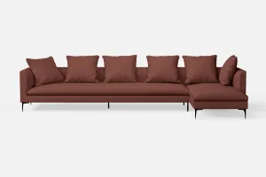 Aprilia 4 Seater Right Hand Facing Chaise Lounge Corner Sofa Mauve Leather