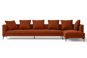 Aprilia 4 Seater Right Hand Facing Chaise Lounge Corner Sofa Orange Linen Fabric