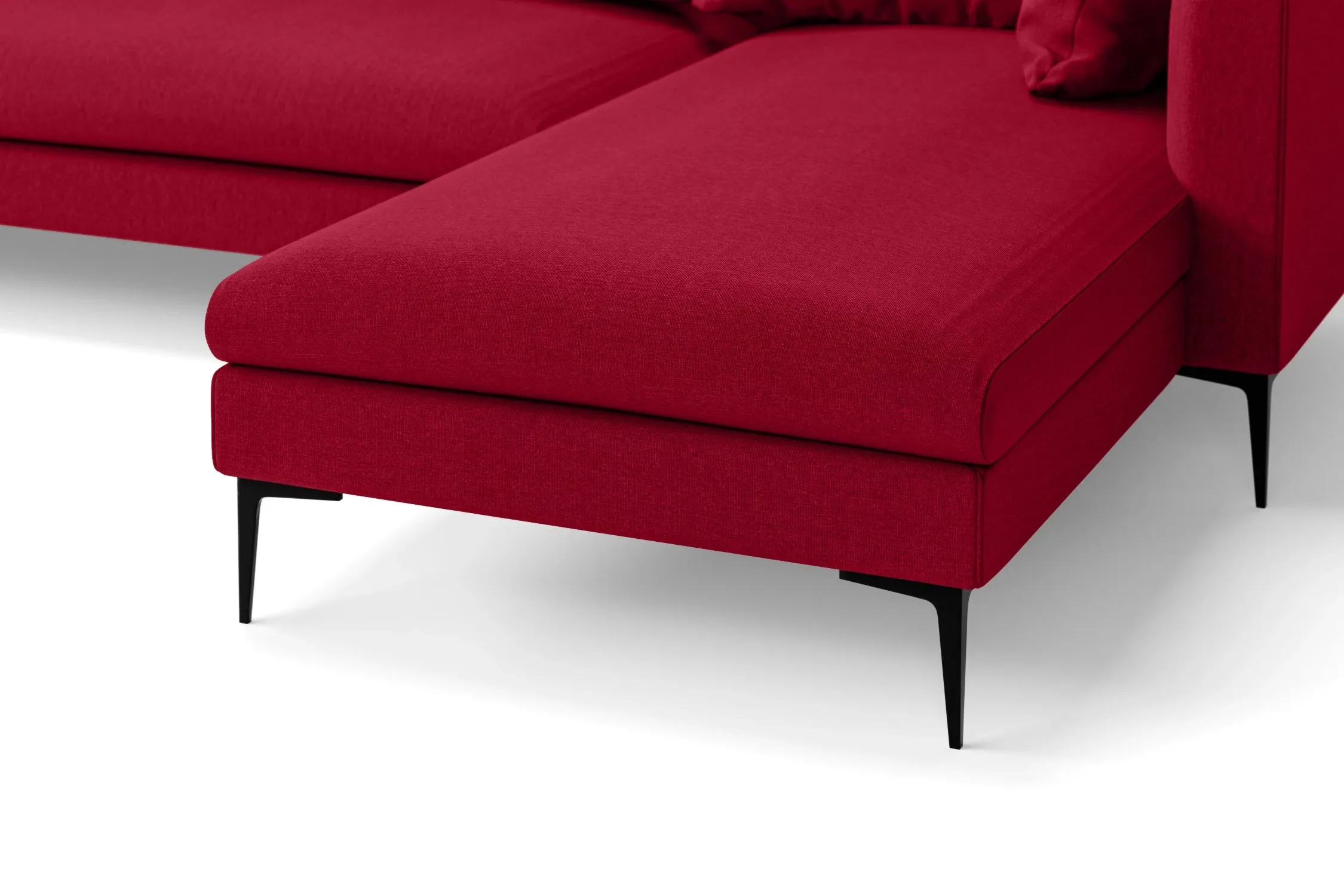 Aprilia 4 Seater Right Hand Facing Chaise Lounge Corner Sofa Red Linen Fabric