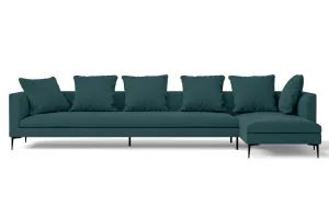 Aprilia 4 Seater Right Hand Facing Chaise Lounge Corner Sofa Teal Linen Fabric