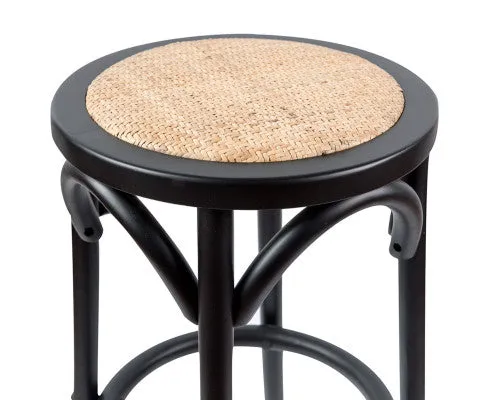 Aster 4pc Round Bar Stools Dining Stool Chair Solid Birch Wood Rattan Seat Black