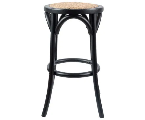 Aster 4pc Round Bar Stools Dining Stool Chair Solid Birch Wood Rattan Seat Black