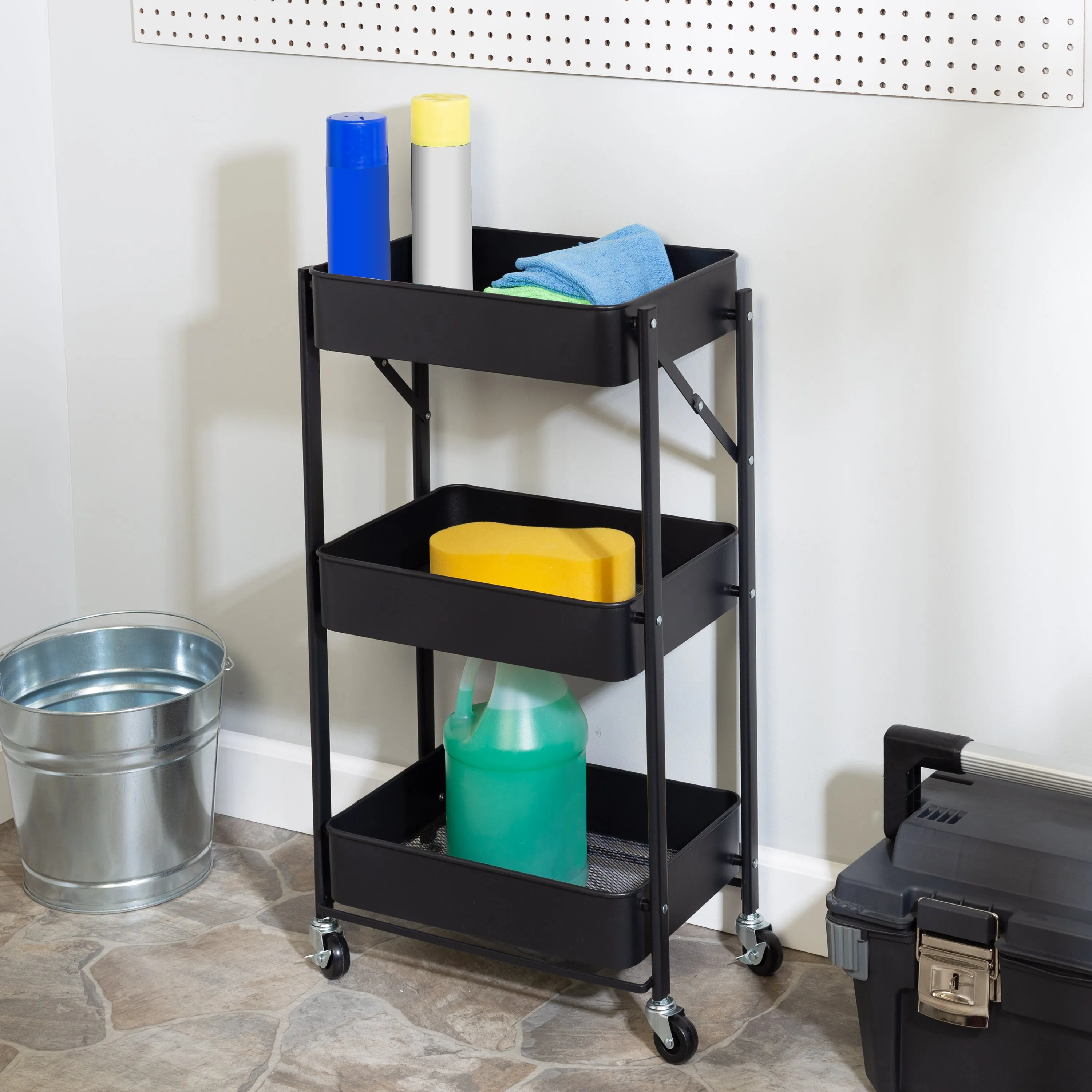 Black 3-Tier Metal Folding Utility Cart