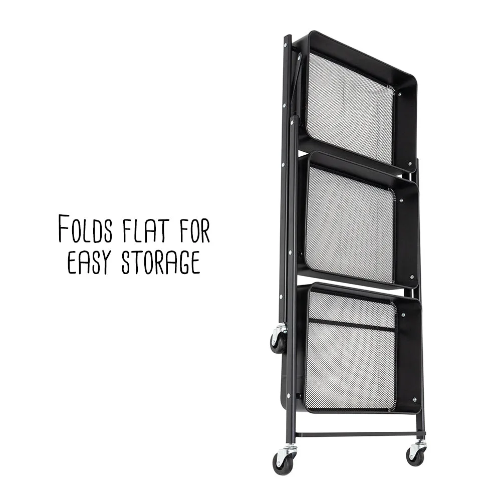 Black 3-Tier Metal Folding Utility Cart