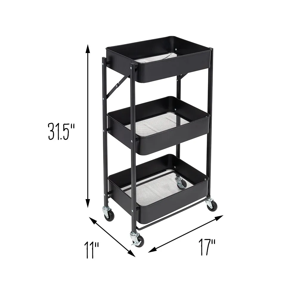 Black 3-Tier Metal Folding Utility Cart