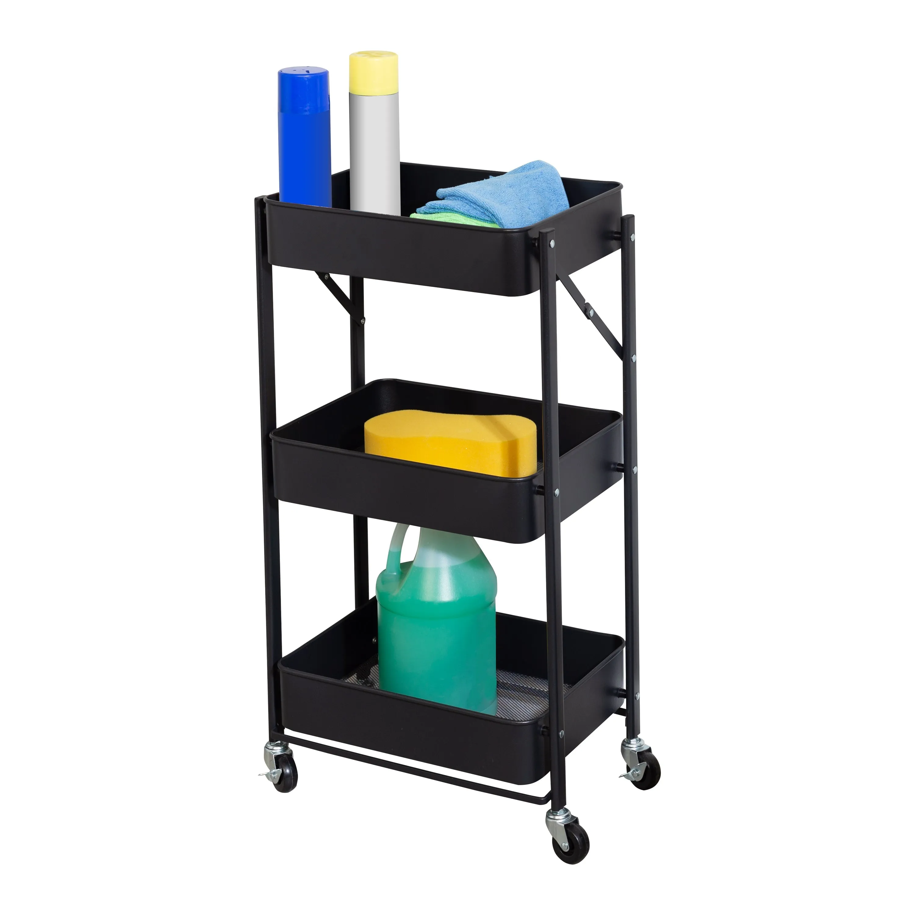 Black 3-Tier Metal Folding Utility Cart