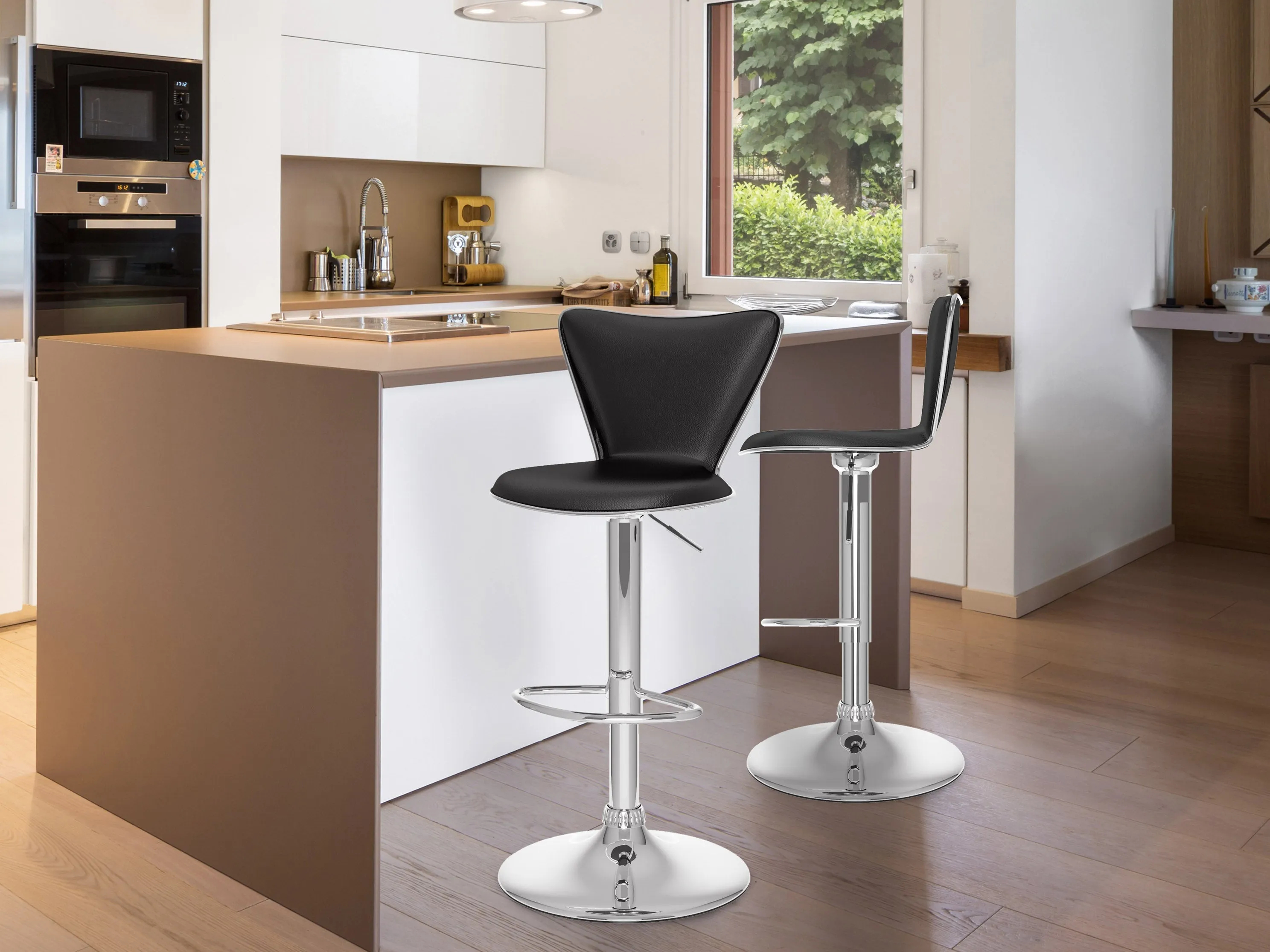 Black Swivel Bar Stools, Set of 2