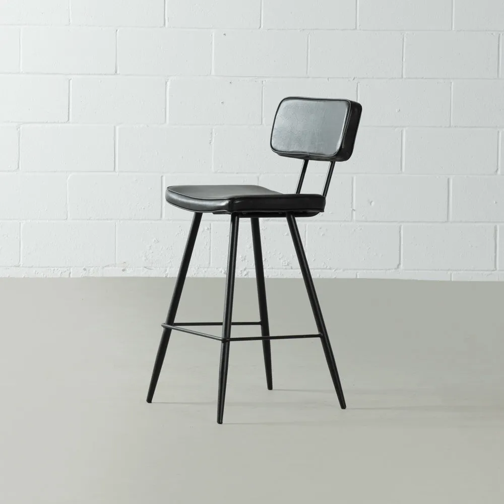 BLAKE - Black Leather Counter Stool