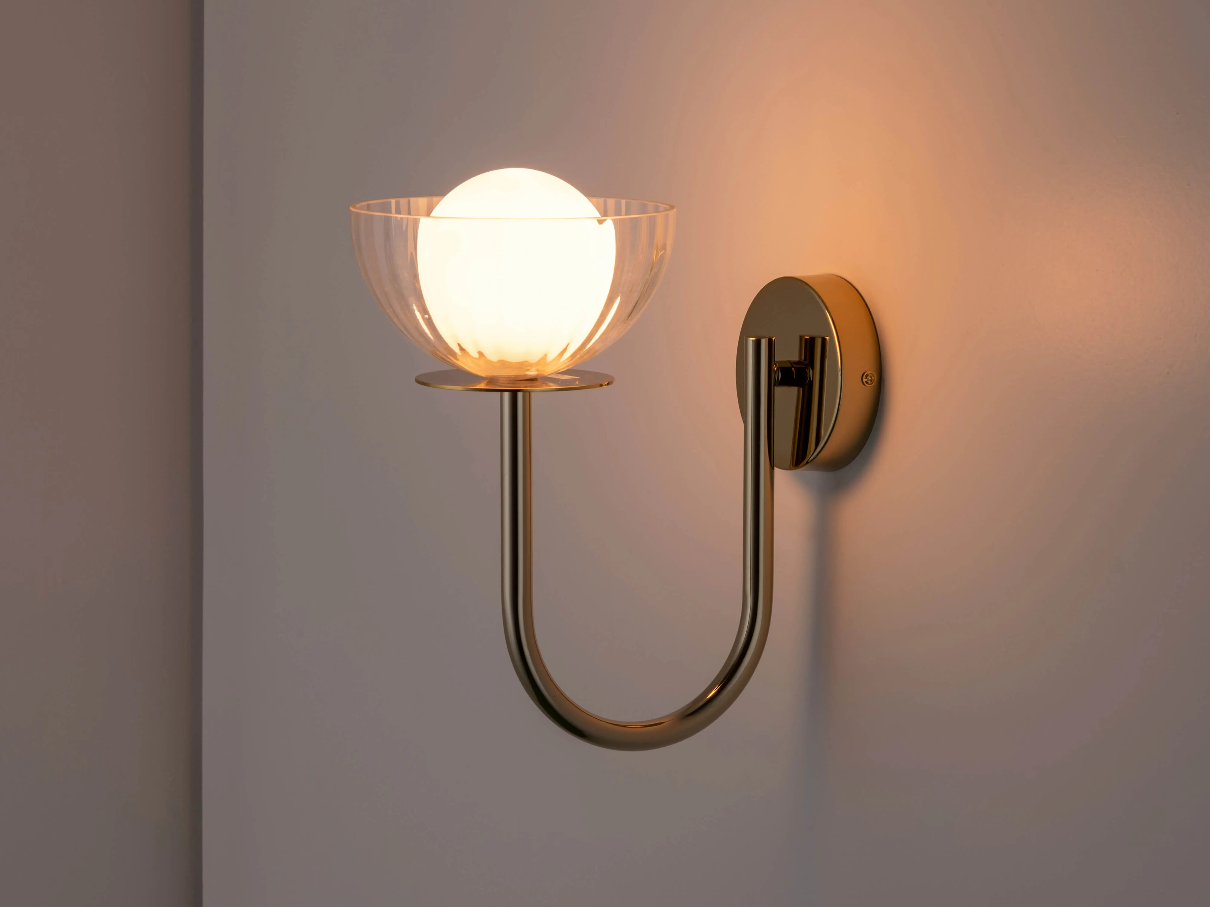 Brass ribbed glass wall light