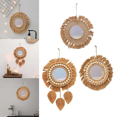 CALANDIS™ Hanging Wall Mirror Hand Woven Macrame Multifunctional for Festival Delicate Style A - Mirrors