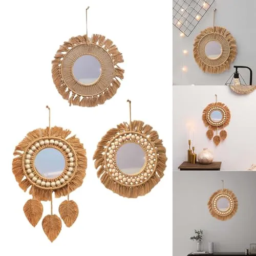 CALANDIS™ Hanging Wall Mirror Hand Woven Macrame Multifunctional for Festival Delicate Style A - Mirrors