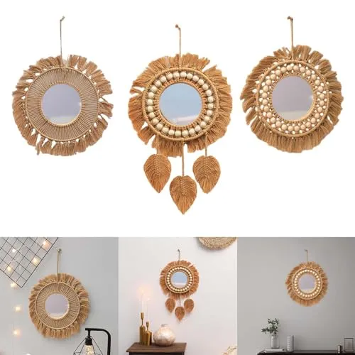 CALANDIS™ Hanging Wall Mirror Hand Woven Macrame Multifunctional for Festival Delicate Style A - Mirrors