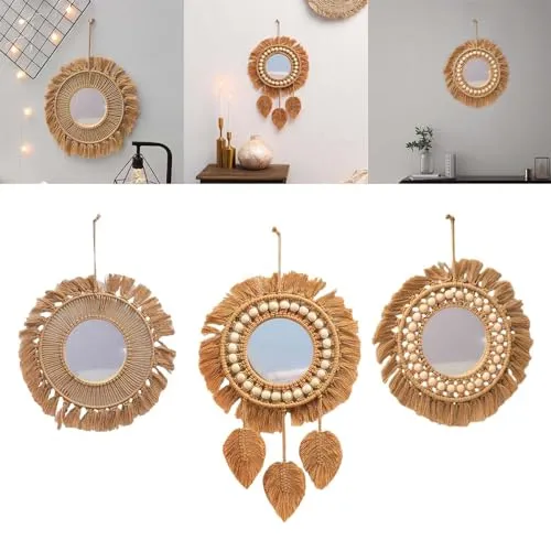 CALANDIS™ Hanging Wall Mirror Hand Woven Macrame Multifunctional for Festival Delicate Style A - Mirrors