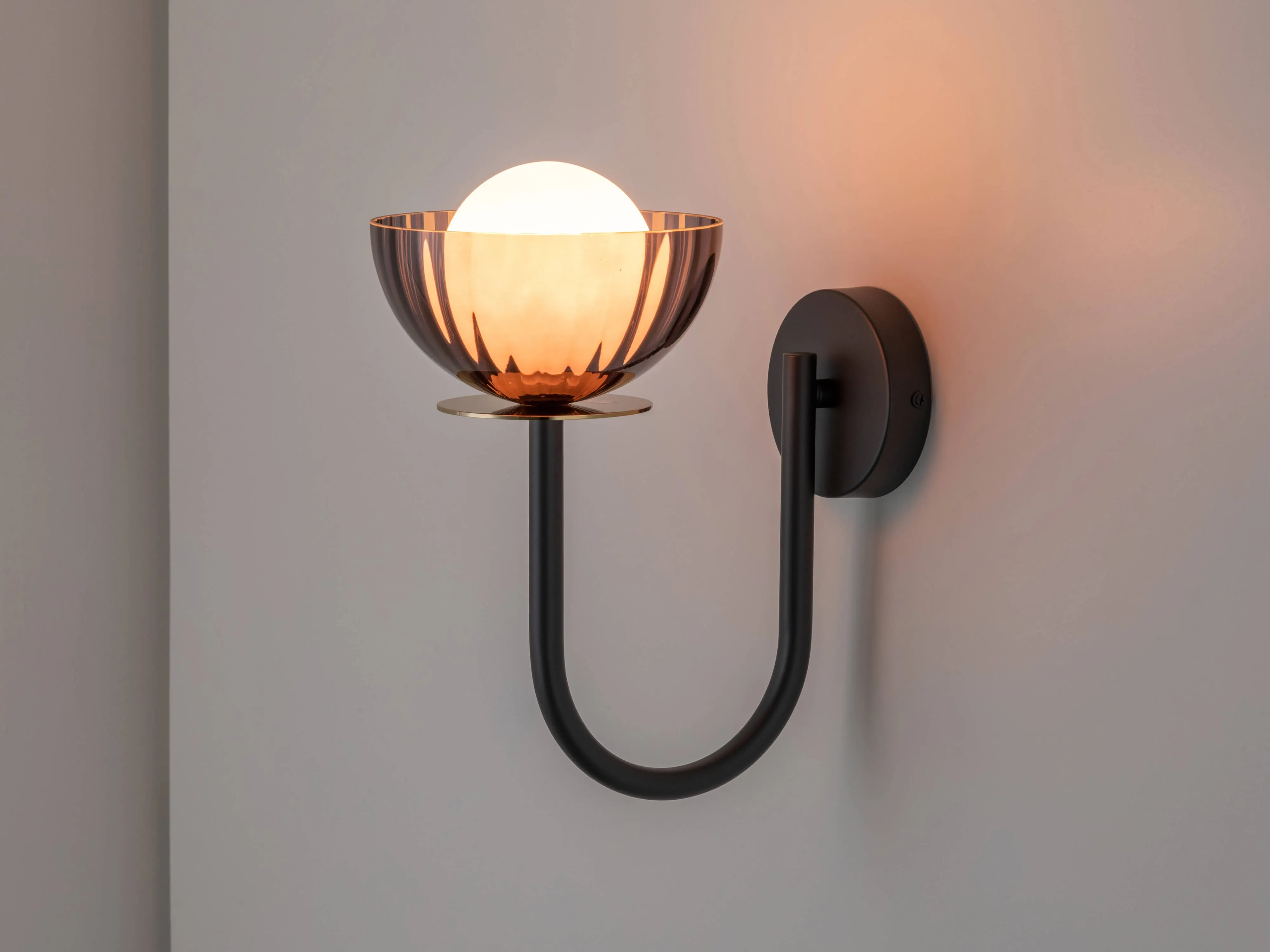 Charcoal grey ribbed glass wall light