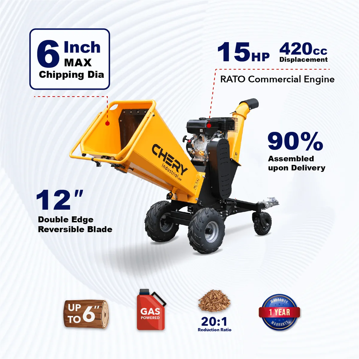 [CLEARANCE] 6" 15HP 420cc Gas Powered Wood Chipper Shredder