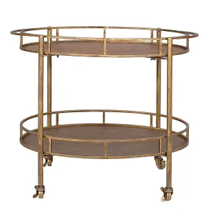 Creative Co-op Gold 2 Tier Metal Bar Cart on Casters