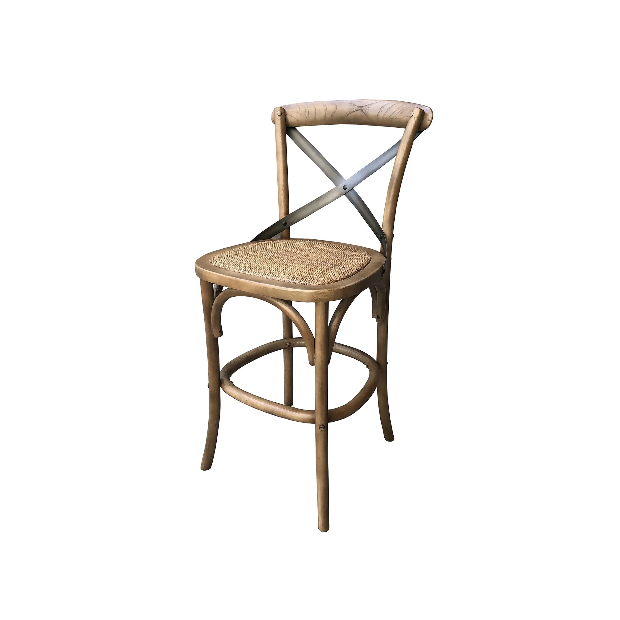 Cross Back Fixed Counter Stool - Sundried