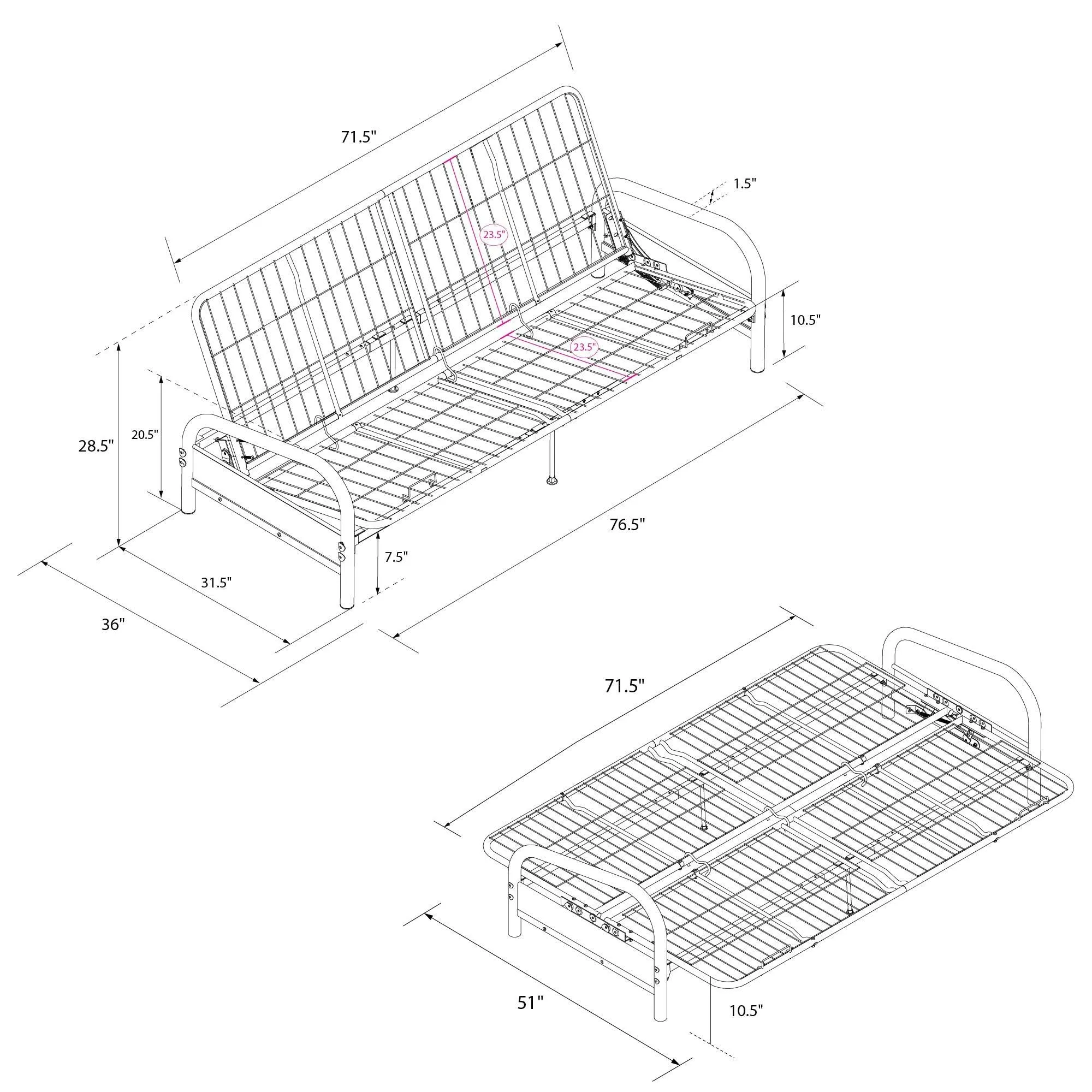 DHP Vermont Metal Futon Frame, Silver