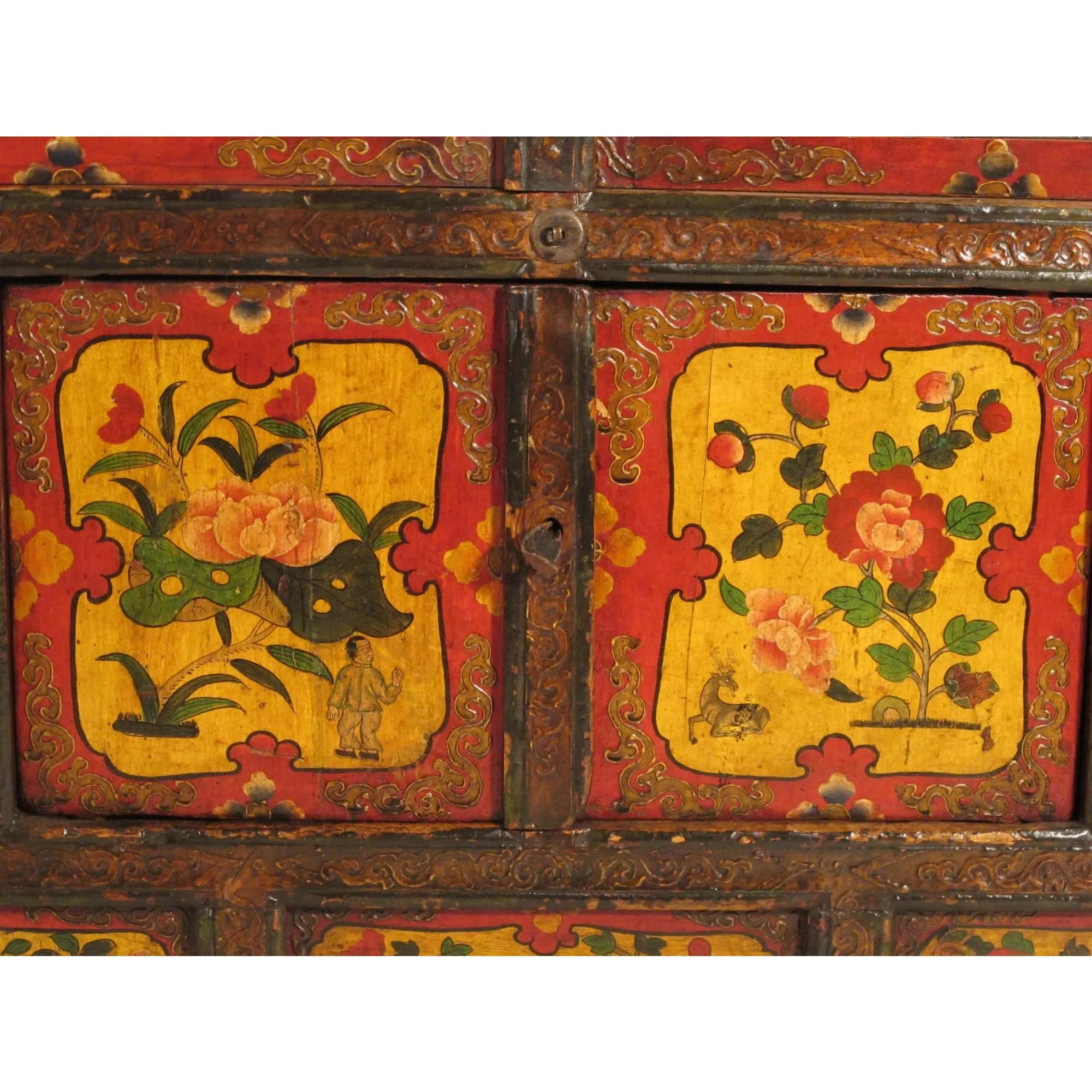 Early 20thC Tibetan Altar Cabinet With Original Painting