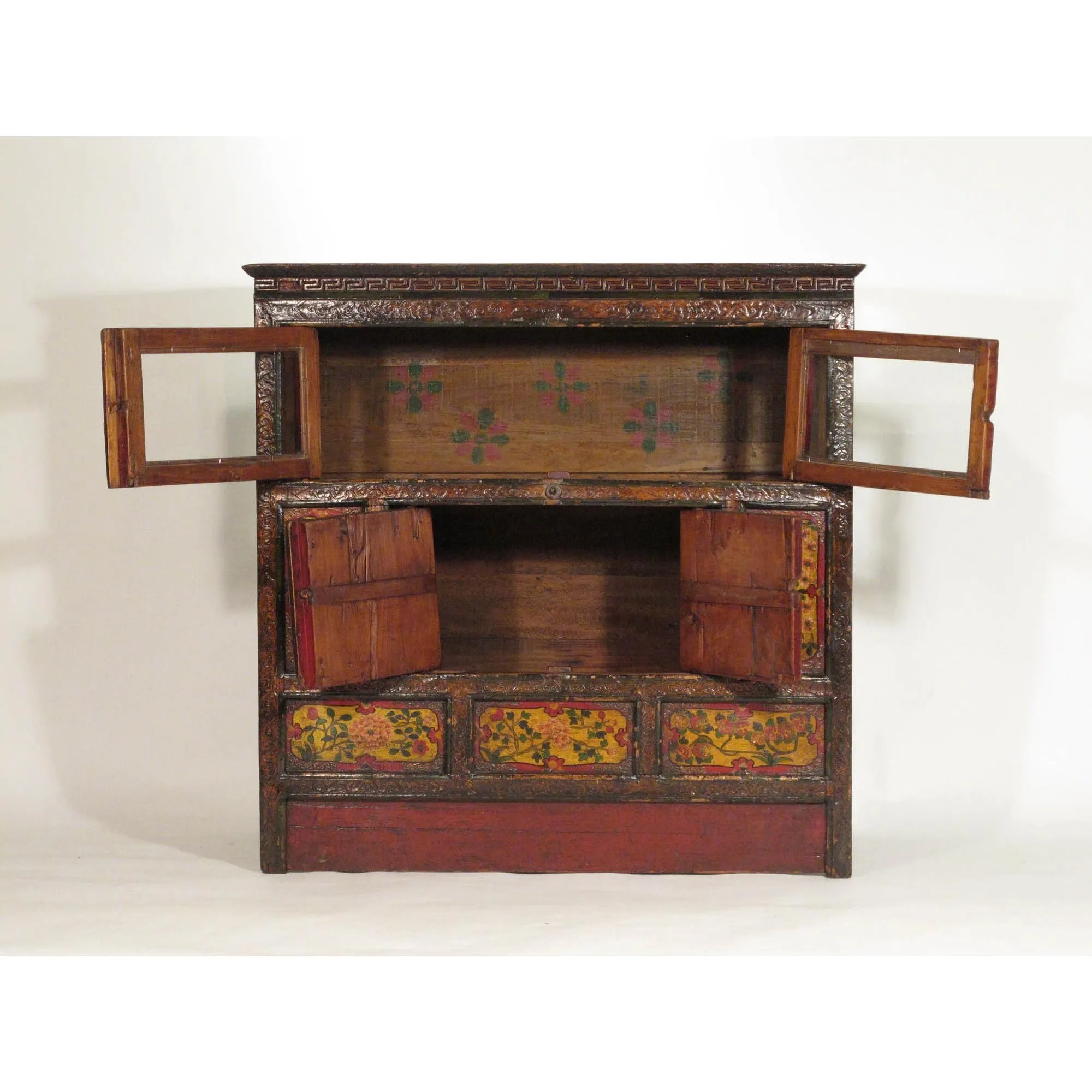 Early 20thC Tibetan Altar Cabinet With Original Painting