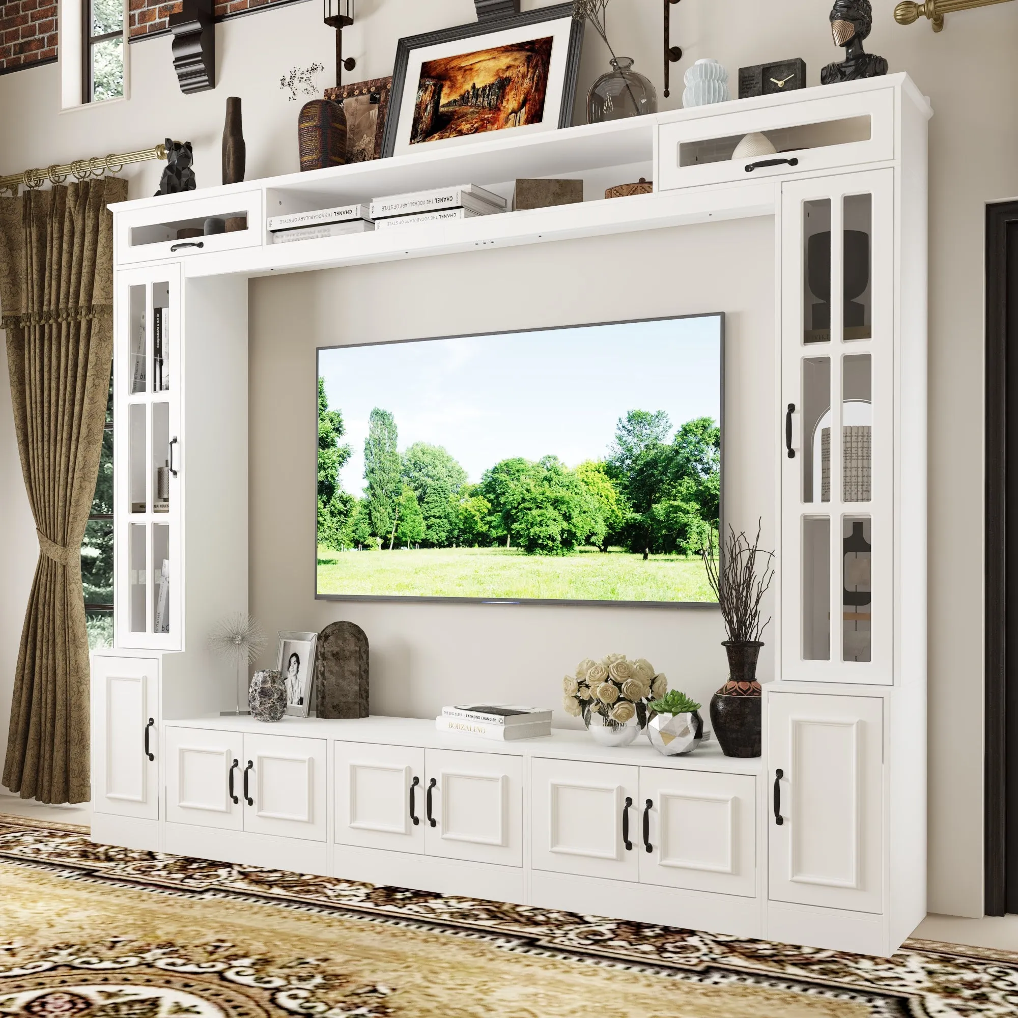 Entertainment Center With White Finish and Strong Storage