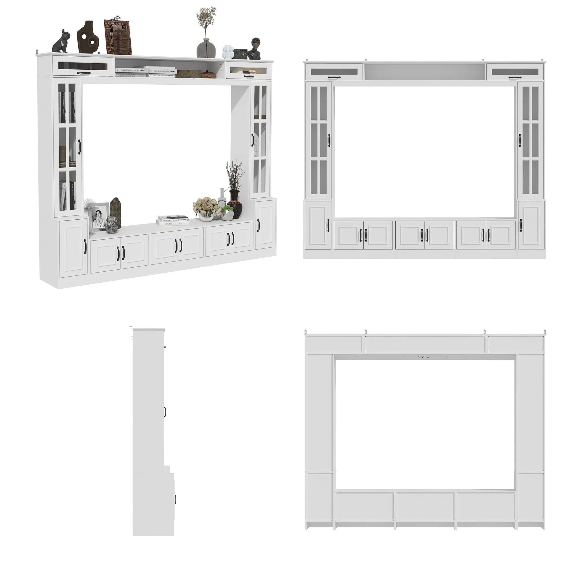 Entertainment Center With White Finish and Strong Storage