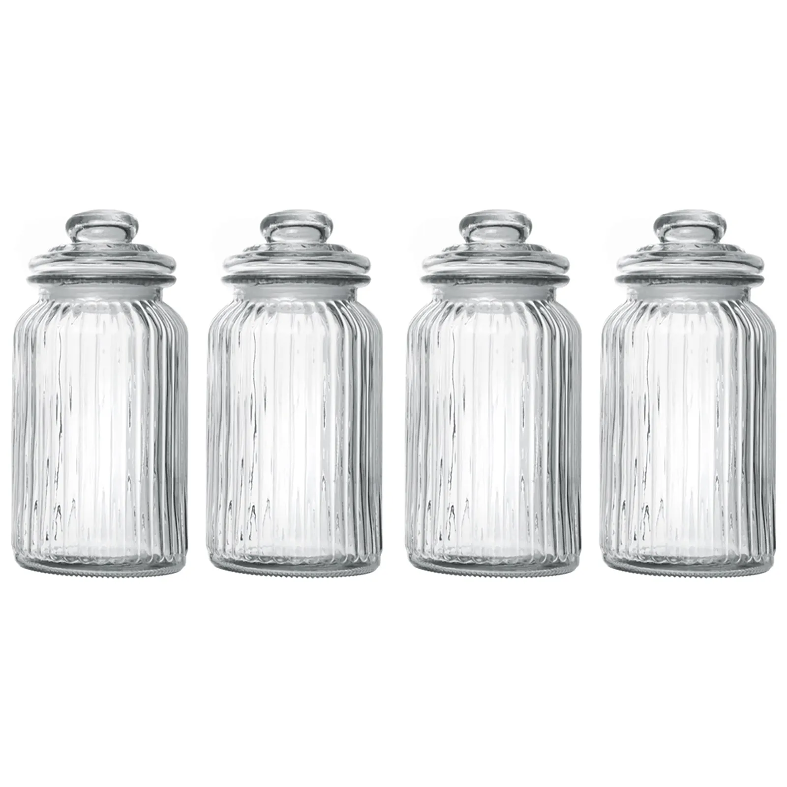 Exclusive Line Ripple Food Storage Tall Glass Jar Canister with Airtight Lid, 42.5 Ounces