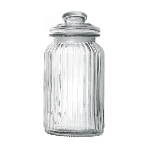 Exclusive Line Ripple Food Storage Tall Glass Jar Canister with Airtight Lid, 42.5 Ounces