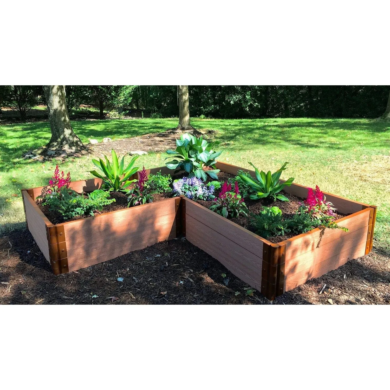 Frame It All | Tool-Free Arrowhead Straight Corner Raised Garden Bed - 8' X 8' X 11" - Weathered Wood - 1" Profile